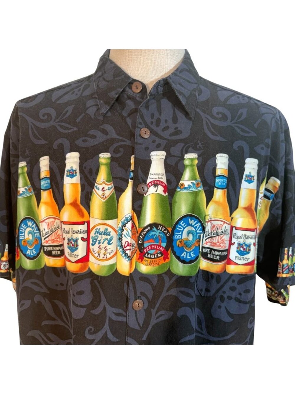 VTG Koko Island Hawaiian‎ Shirt Beer Bottle Print XXL Button Down Short Sleeve